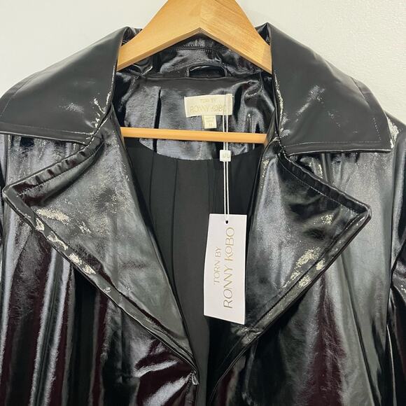 NEW Torn by Ronny Kobo Regina Patent Leather Black Trench Coat Medium Matrix - Picture 7 of 13